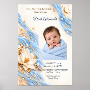Blaue Mond-Baby-Geburts-Erinnerung mit Foto Poster