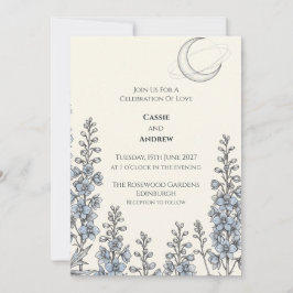Blaue Mond-Blumen-Hochzeitseinladung Einladung
