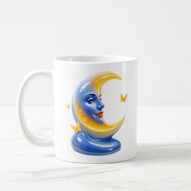 Blaue Mond Illustration Hochglanz Himmelskörper Kaffeetasse (Links)