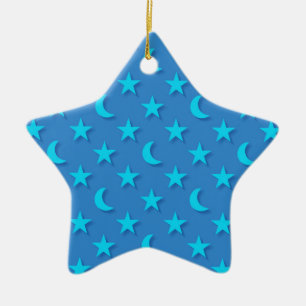 Blaue Monde und Sterne Muster Keramik Ornament