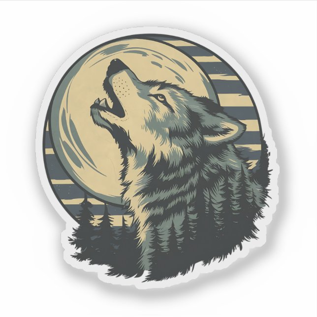 Blaue Mondkunst des heulenden Wolfes Aufkleber (Vorderseite)
