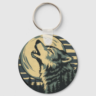 Blaue Mondkunst des heulenden Wolfes Schlüsselanhänger