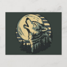 Blaue Mondkunst mit heulendem Wolf