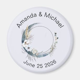 Blaue Mondsichel mit weißen Blumen Hochzeit Magnet
