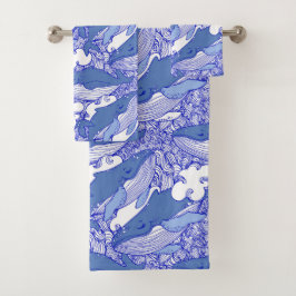 Blaue Monochromatische Humpbackwale Badhandtuch Set
