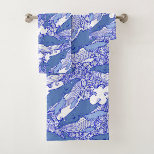 Blaue Monochromatische Humpbackwale Badhandtuch Set