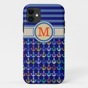 Blaue Monogramm, Anker und Streifen Case-Mate iPhone Hülle