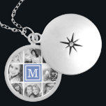 Blaue Monogramm-FotoCollage Versilberte Kette<br><div class="desc">Niedliche Sake-Lock-Kette mit der eigenen Instagram-Foto-Collage und personalisiert mit dem Monogramm-Initial. Klicken Sie auf Anpassen,  um den Schriftart und die Farbe des Monogramms zu ändern und das Design weiter personalisiert zu machen. Großartiges Geschenk für Familie,  Freunde,  Eltern und Großeltern!</div>