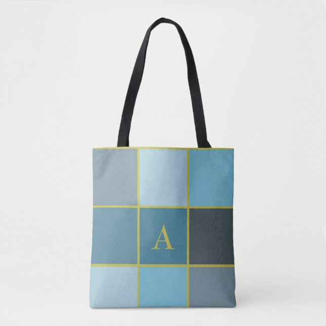 Blaue Monogramm-Geometrie Tasche (Vorderseite)
