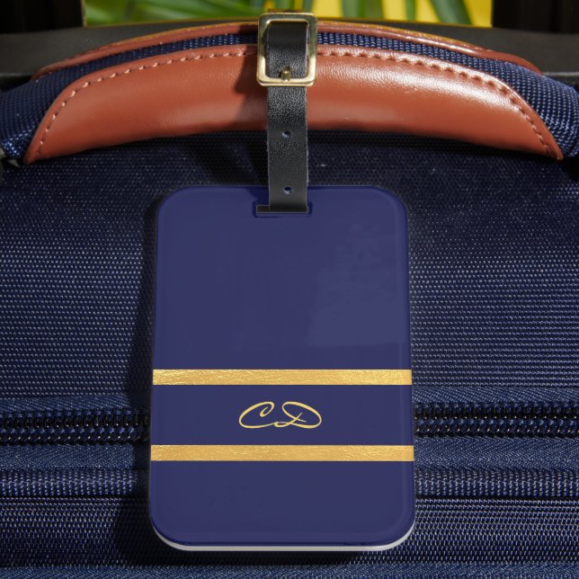 Blaue Monogramm Gepäckanhänger (Vorderseite Insitu 2)