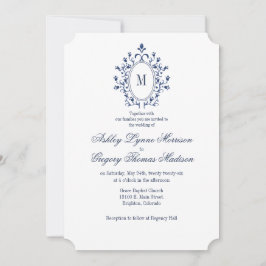 blaue Monogramm-Hochzeitseinladung Einladung