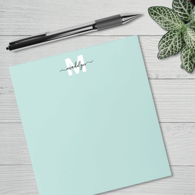 Blaue Monogramm-Muster Notizblock (Teal Blue Monogram Notepad)