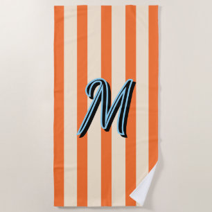 Blaue Monogramm-Papaya-Orangencreme-Sommerstreifen Strandtuch