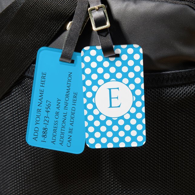 Blaue Monogramm-Punkte in hellen Farben Gepäckanhänger (Von Creator hochgeladen)