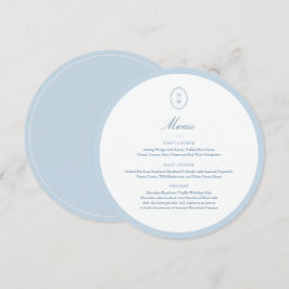Blaue Monogramm-Rund-Hochzeitsmenükarte Menükarte
