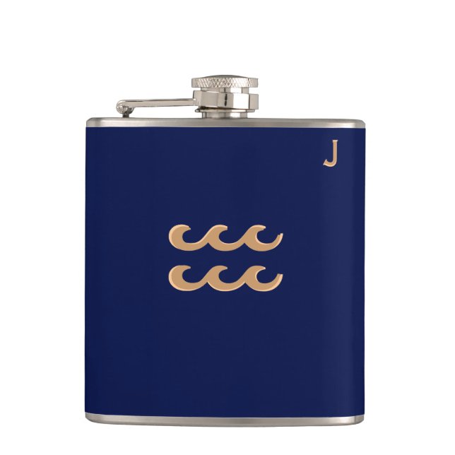 Blaue monogrammierte Flasche - Sternzeichen - Wass Flachmann (Vorderseite)