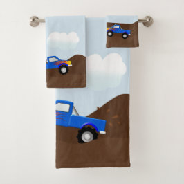 Blaue Monster-LKWs mit Flammen Badhandtuch Set