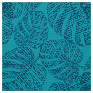 Blaue Monstera-Blätter. Stoff