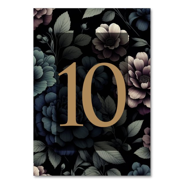 Blaue Moody-Blumenkarte 10 Tischnummer (Vorderseite)