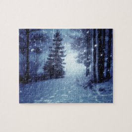 Blaue Moonlit Magische Wälder Winterlandschaft
