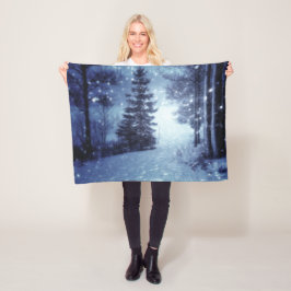 Blaue Moonlit Magische Wälder Winterlandschaft Fleecedecke