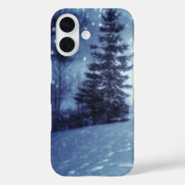Blaue Moonlit Magische Wälder Winterlandschaft iPhone 16 Hülle