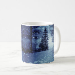 Blaue Moonlit Magische Wälder Winterlandschaft Kaffeetasse