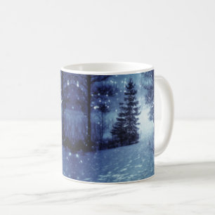 Blaue Moonlit Magische Wälder Winterlandschaft Kaffeetasse