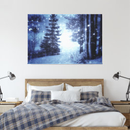 Blaue Moonlit Magische Wälder Winterlandschaft Leinwanddruck