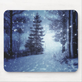 Blaue Moonlit Magische Wälder Winterlandschaft Mousepad