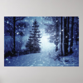 Blaue Moonlit Magische Wälder Winterlandschaft Poster