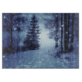 Blaue Moonlit Magische Wälder Winterlandschaft Schneidebrett