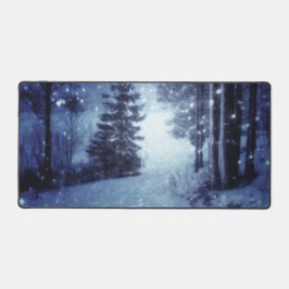 Blaue Moonlit Magische Wälder Winterlandschaft Schreibtischunterlage