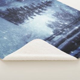 Blaue Moonlit Magische Wälder Winterlandschaft Sherpadecke