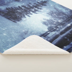 Blaue Moonlit Magische Wälder Winterlandschaft Sherpadecke