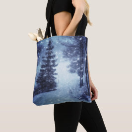 Blaue Moonlit Magische Wälder Winterlandschaft Tasche