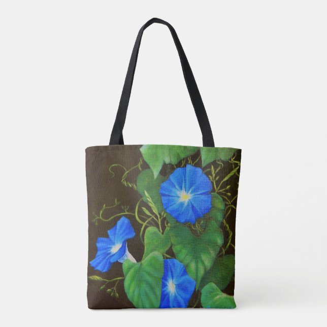 Blaue Morgenglanz Blume mit Reben Tasche (Rückseite)