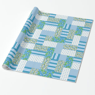 Blaue Morning Glory Faux-Patchwork-Geschenkpapier Geschenkpapier