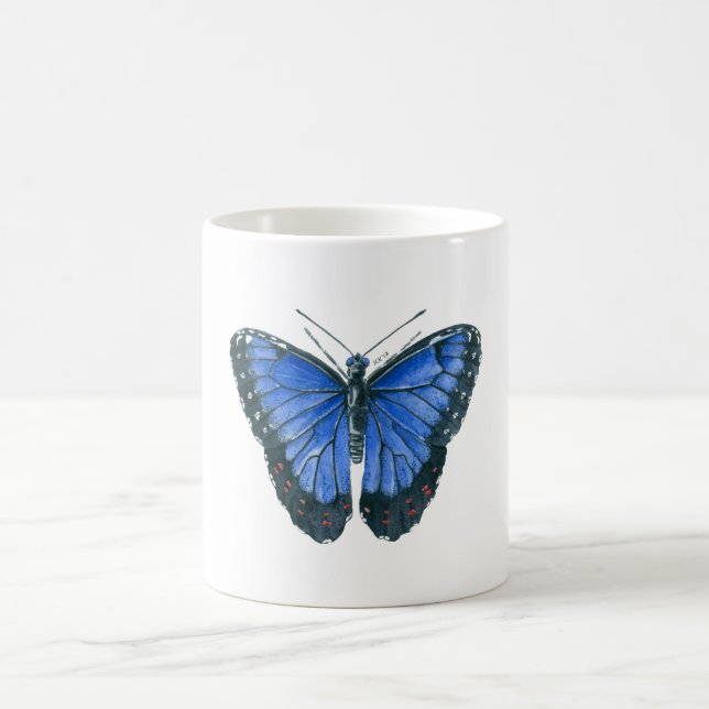 Blaue Morpho-Schmetterling-Aquarellmalerei Kaffeetasse (Mittel)