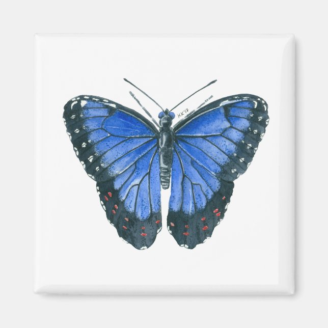 Blaue Morpho-Schmetterling-Aquarellmalerei Magnet (Vorne)