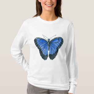 Blaue Morpho-Schmetterling-Aquarellmalerei T-Shirt