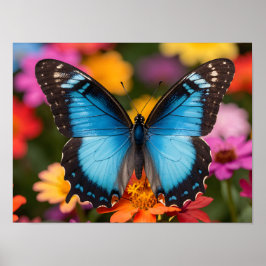 Blaue Morpho-Schmetterling Florale Botanische Foto Poster
