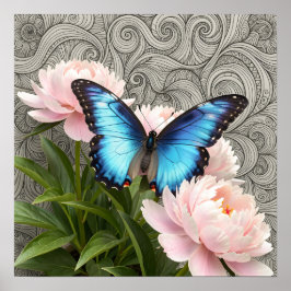 Blaue Morpho-Schmetterling Florale Botanische Kuns Poster