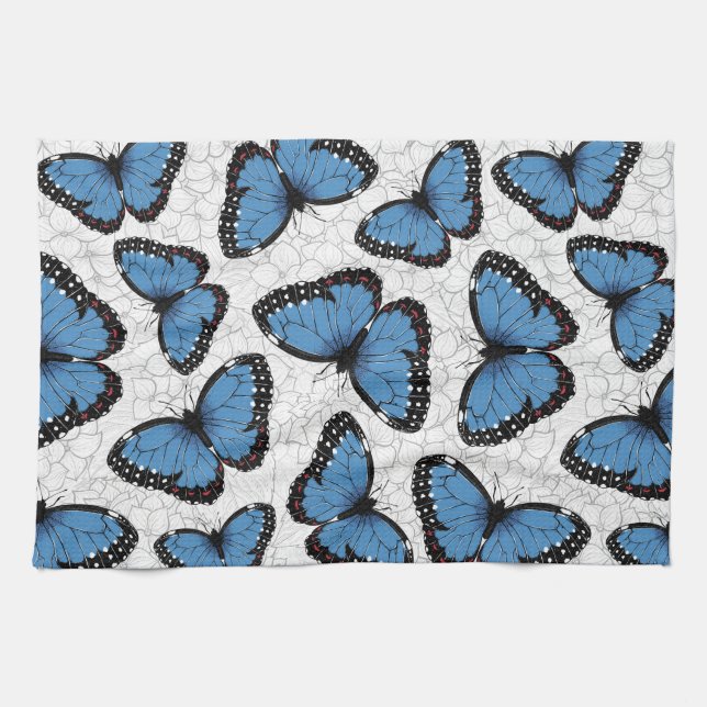 Blaue Morpho-Schmetterlinge Geschirrtuch (Horizontal)