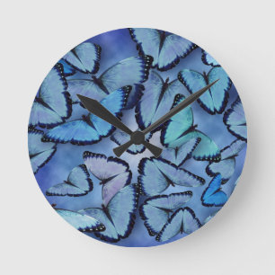 Blaue Morpho Schmetterlinge Runde Wanduhr