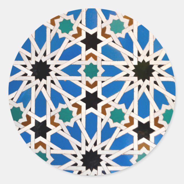 Blaue Morrocan Mosaik-Aufkleber Runder Aufkleber (Vorderseite)