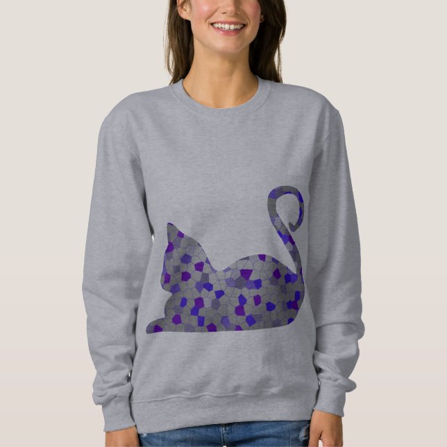 Blaue Mosaik-Katzen-Damenbekleidung Sweatshirt (Vorderseite)