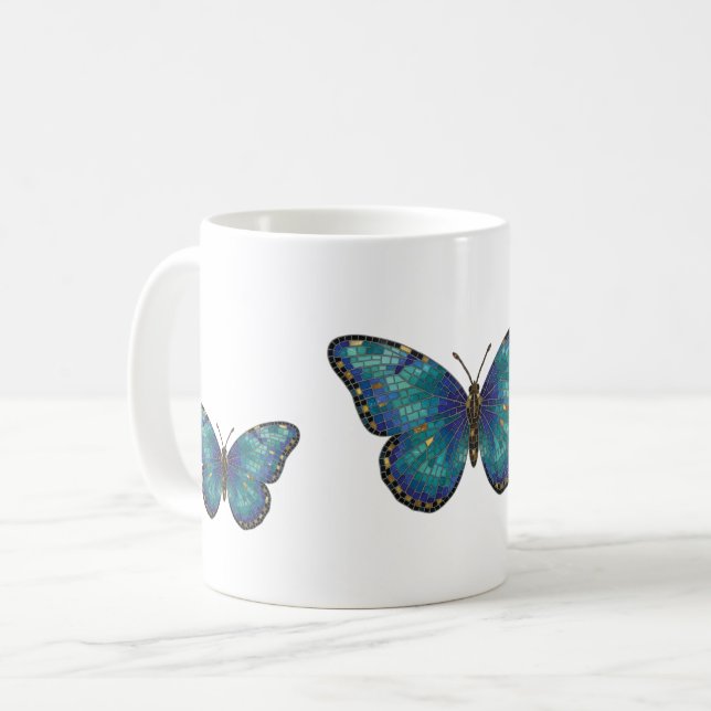 "Blaue Mosaik-Schmetterling Kaffeetasse (Vorderseite Links)