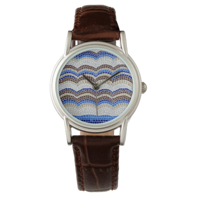 Blaue Mosaikfrauenwache Armbanduhr (Vorderseite)