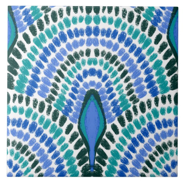 Blaue Mosaikgemälde Scallops Fliese (Vorderseite)